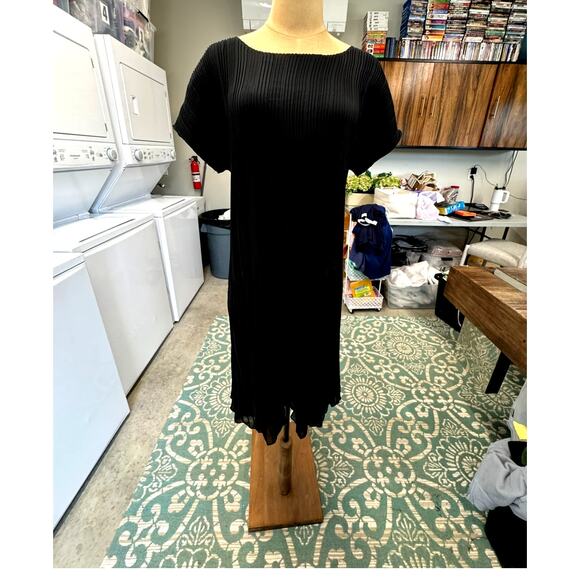 "VEECA" Black Sheer, Pleated / Crinkle Dress, Dressy Goth, Classy Grunge, Witchy - Picture 1 of 9
